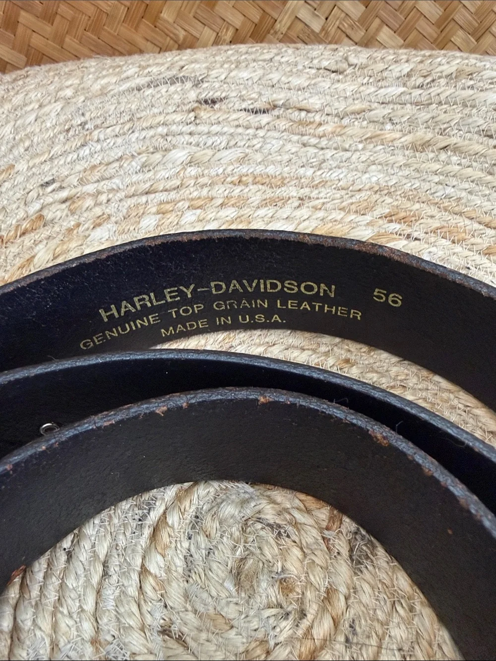 Harley-Davidson Black Top Grain Leather Belt Silver Buckle Made in USA Bikercore